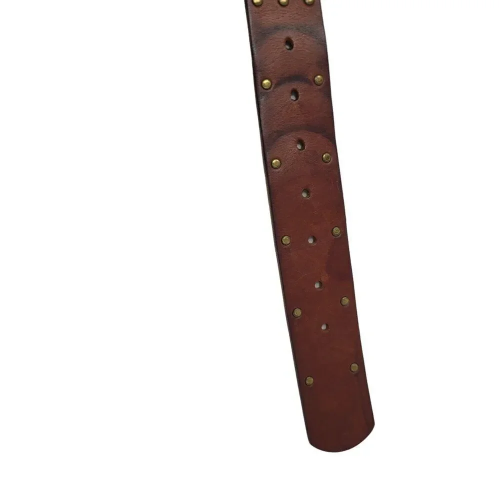 AEO Genuine Leather Brown‎ Belt M Perforated Studded Boho Country Cowgirl